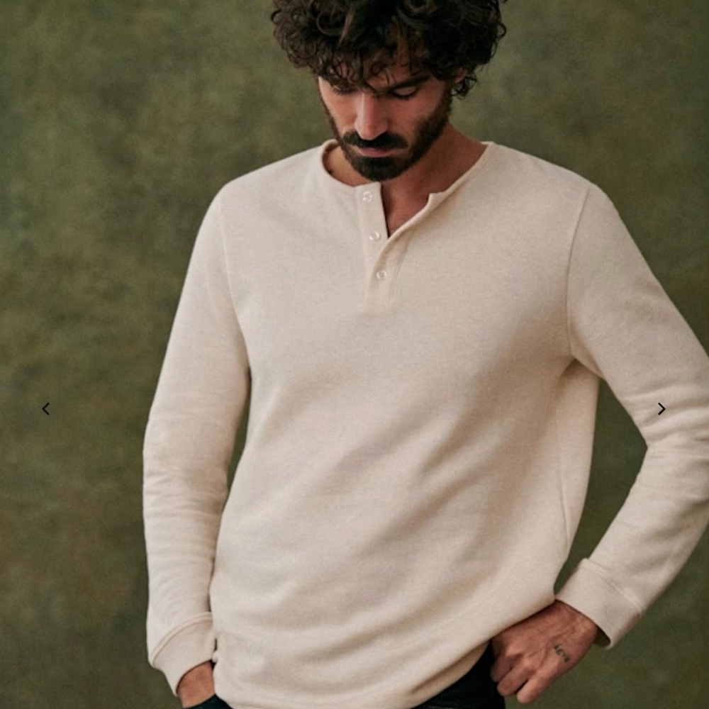 Sezane - Octobre Editions Men's Long Sleeve Henley Shirt - Cream